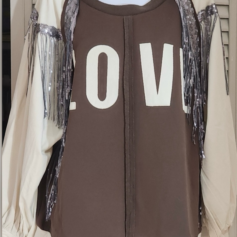 POL Brown and Cream Love Sweatshirt - Picture 5 of 8